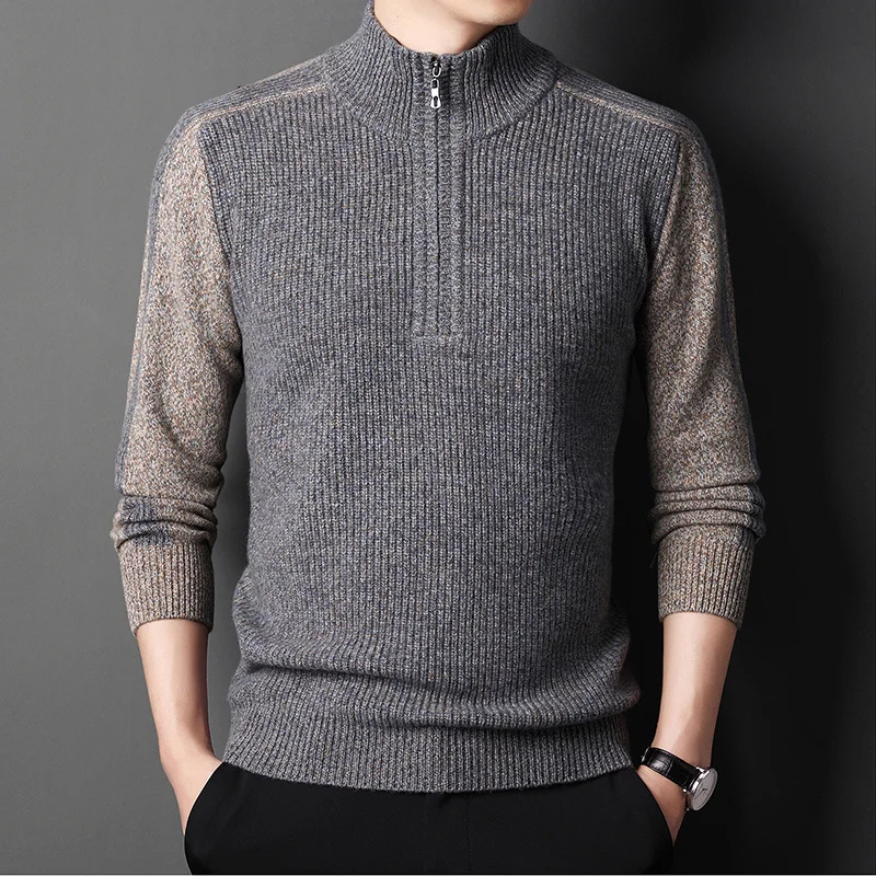

sweater Men's autumn and winter 100% pure wool sweater new half high zipper neck thickened knitted sweater