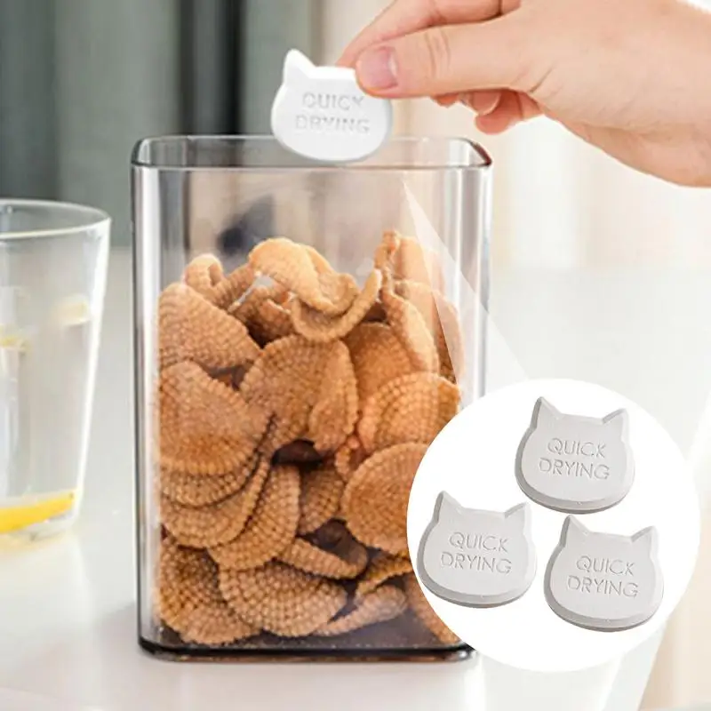Drying Blocks For Pet Food Reusable Moisture Packs 3x Cute Cat Head Moisture Absorber Small Drying Strip For Pet Food Storage