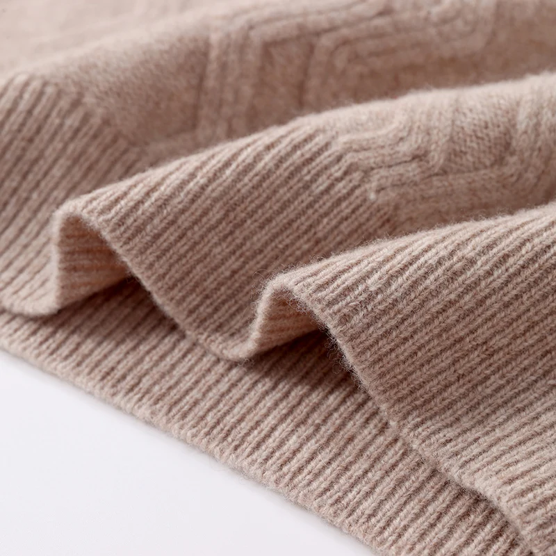 Autumn and winter new round neck thickened 100% sweater men's solid color wave loose pullover knitted bottoming shirt. 6