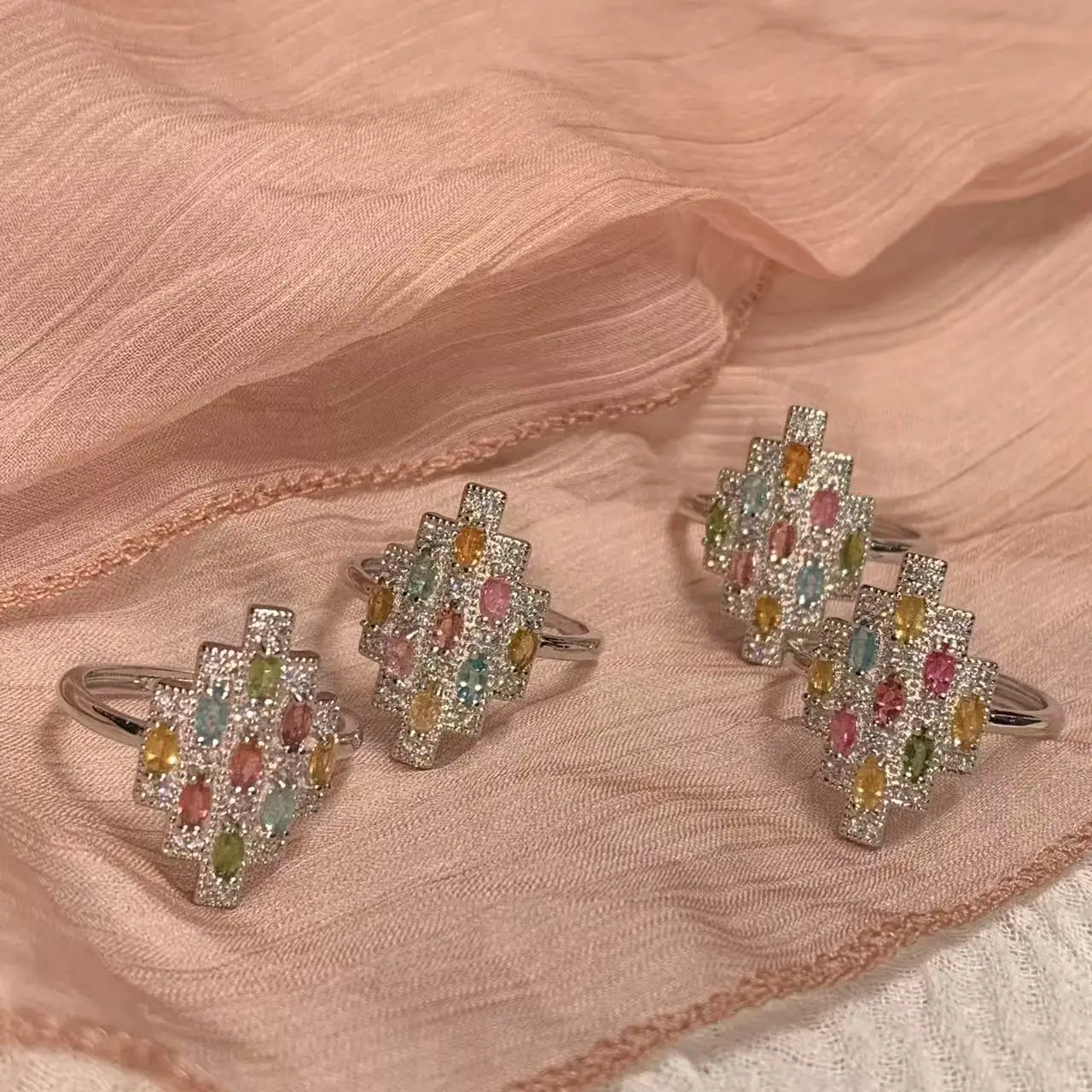 New Arrival Natural Tourmaline Rings Female  Jewelry For Women Gift Copper Cute Stone Flower