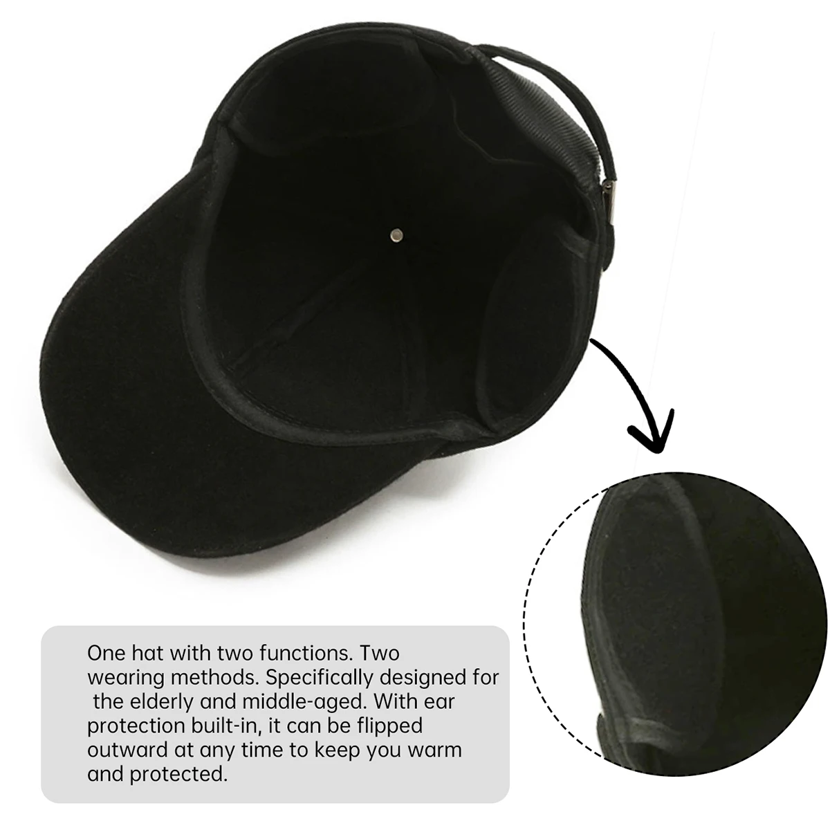 Autumn and Winter Hats for Men, Winter Baseball Cap with Hard Brim, Cold-Proof, Fleece-Lined, Warm, Outdoor Black Peaked Cap, Three-Dimensional Style for Men