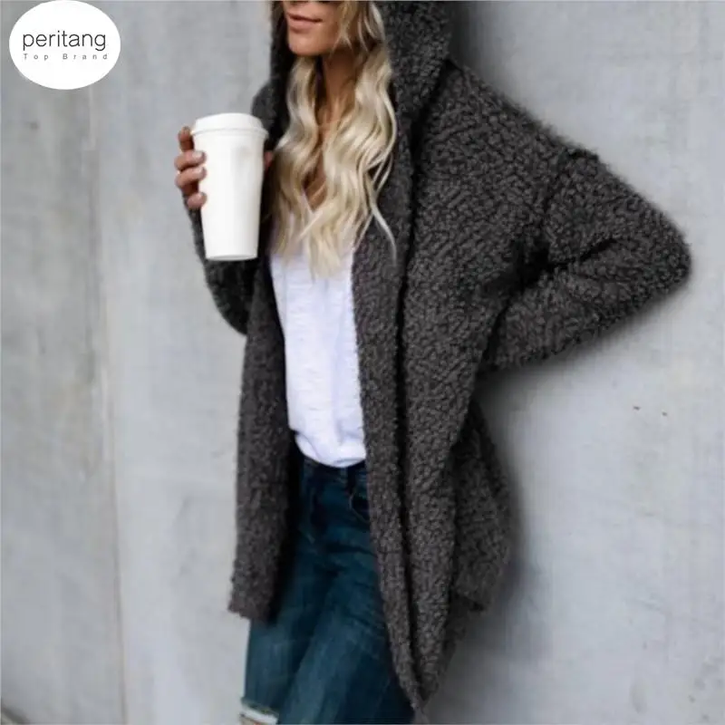 

Size S-5XL Women Loose Solid Color Hooded Cardigan Long Sleeve Open Front Knitted Outwear Loose Warm Hooded Open Stitch Cardigan