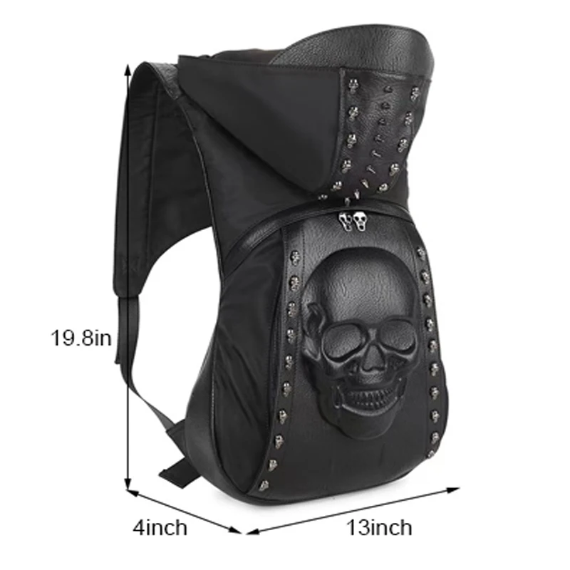 Personality 3D Skull Leather Backpack Rivets Skull Backpack with Hood Cap Apparel Bag Cross Bags 3