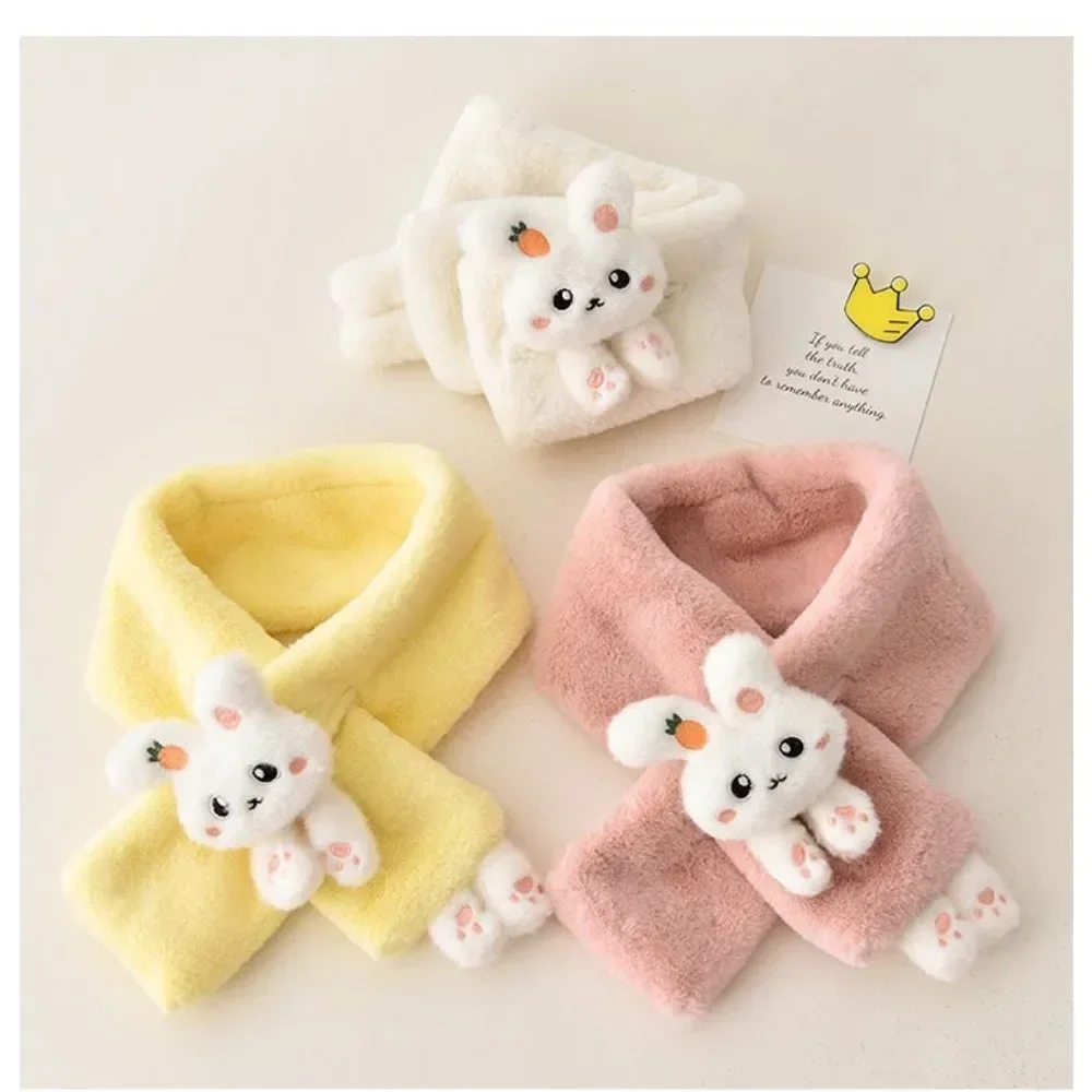 Boys Girls Winter Scarfs Thick Plush Cross Children's Scarf Baby Bib Cute Cartoon Rabbit Faux Fur Neck Protection Warm Shawl children scarf