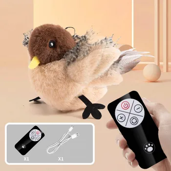 New Remote Control Interactive Cat Toys Flying Bird Flapping Wings Sparrow Catnip Toy Vivid Chirping Simulation Bird Cat Toy 1