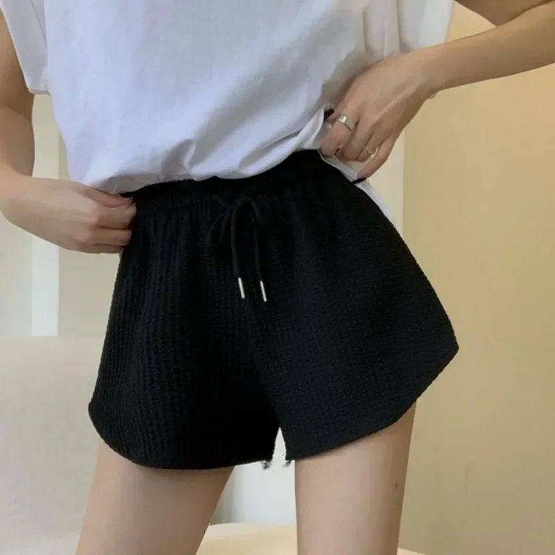 Women Summer Workout Shorts-High Waist Elastic Lace Up Wide Leg Sweat Shorts Loose Fitness Running Sports Pants with 반바지