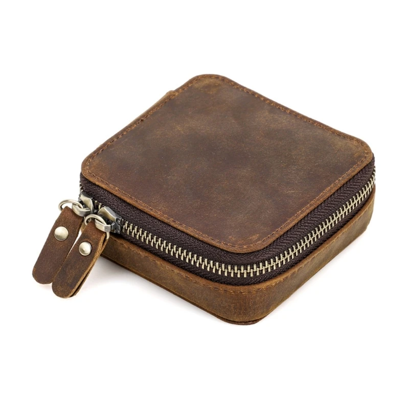 

652F Compact Leather Jewelry Sleeve Cowhides Bags Stylish Storage Box for Watches