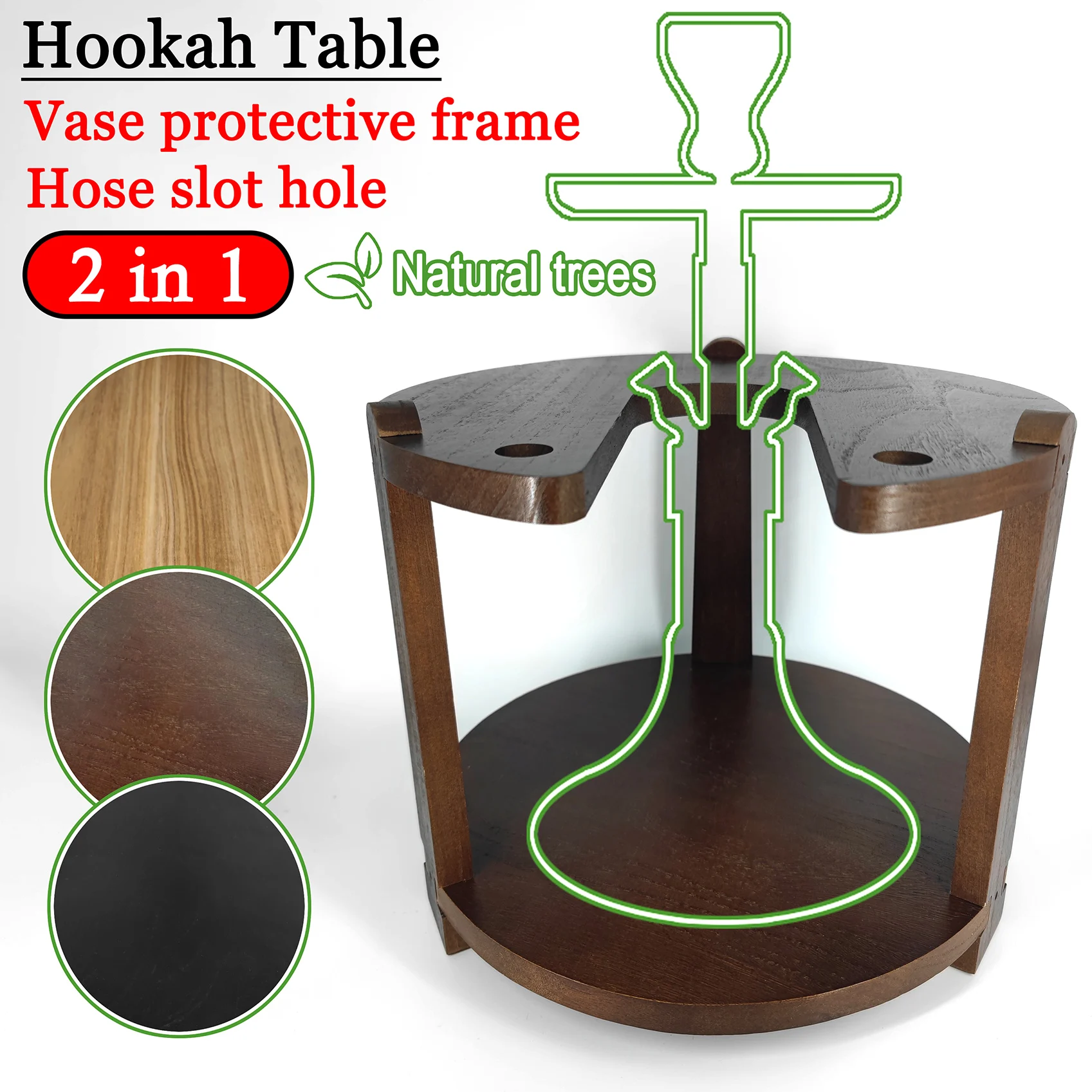 Shisha Stand Portable Wooden Hookah Table Station With Wheels Rolling for Hose Clamp Storage Vase protection Nargile Accessories