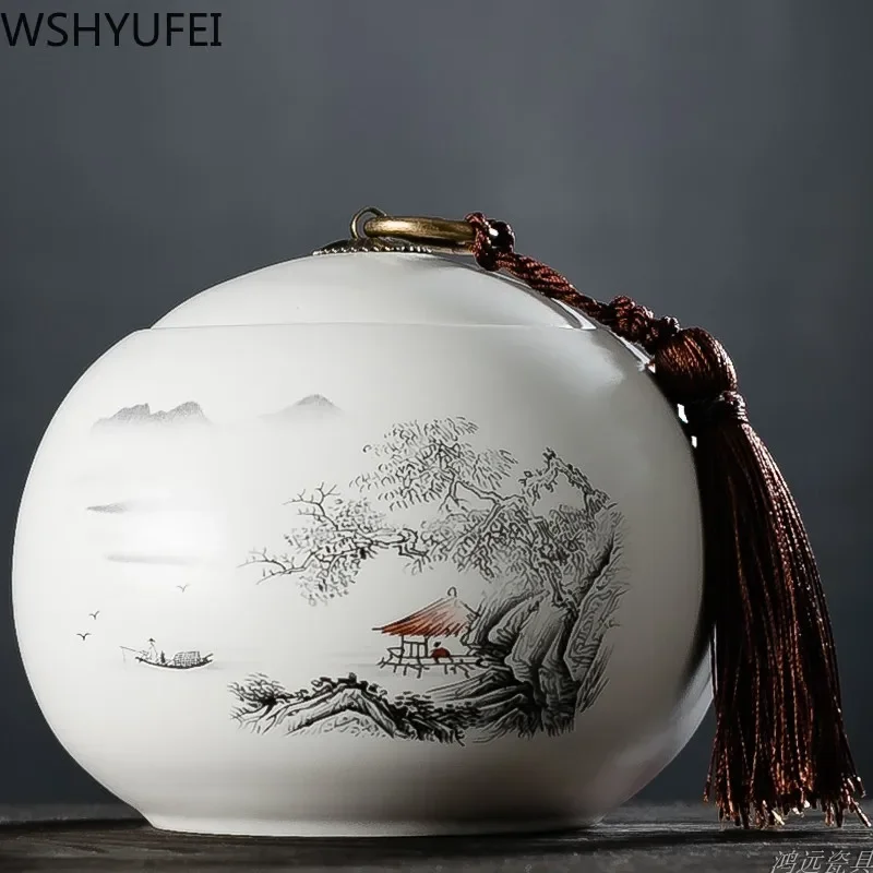 Large Capacity Ceramic Tea Caddy Portable Sealed Travel Tea Jar Candy Coffee Storage Spice Container Boxes Storage Tank tea tin box,tea canister