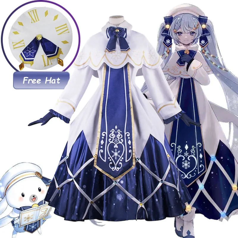 

Miku Cosplay Costume 2021 Snow Miku Wigs Girl Kawai Lolita Dress Halloween Christmas Party Outfits Full Sets Women Girls
