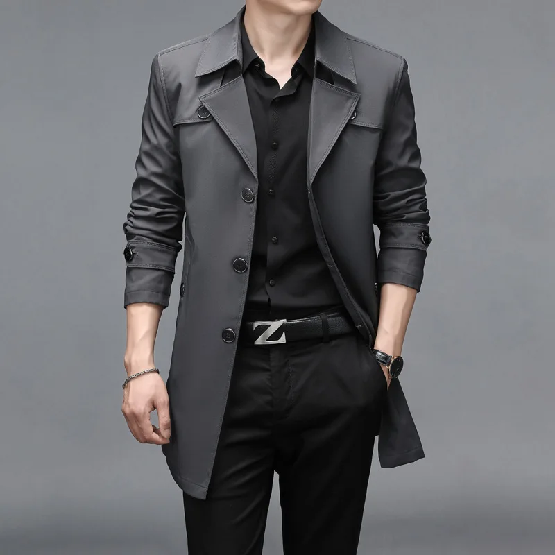 Trench coat Men Business Casual Single Breasted Long Jacket 6XL 7XL