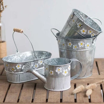 1PC Vintage Iron Flower Pot Desktop Flower Vase Plant Flowerpot Balcony Plant Bucket