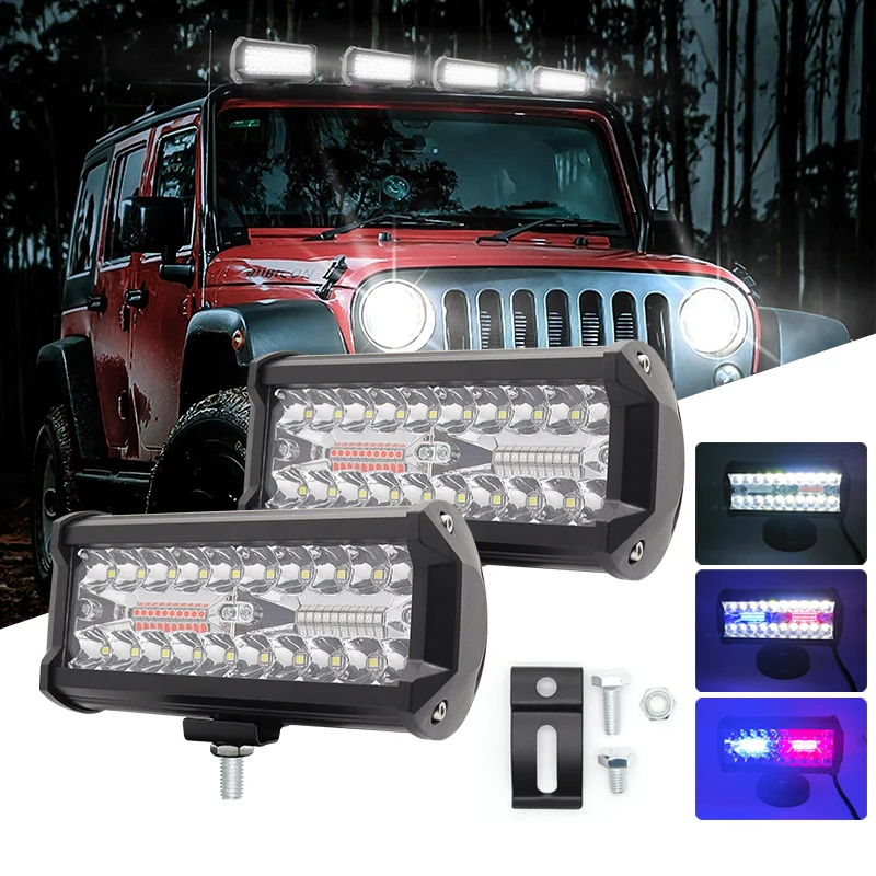 7Inch 120W Red Blue LED Work Driving Pod Light Bar Combo Strobe Lights Truck Fog Lamps for Jeep Offroad Trucks Car UTV Boat led driving lights led work lights