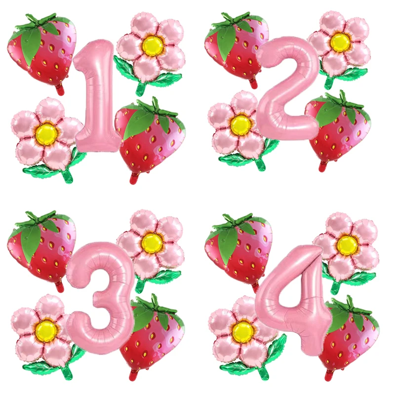 Kit Ghirlanda Palloncini A Tema Fragola Per Festa Di Compleanno Ragazza – 1° 2° Anno – Palloncini Rossi E Bianchi