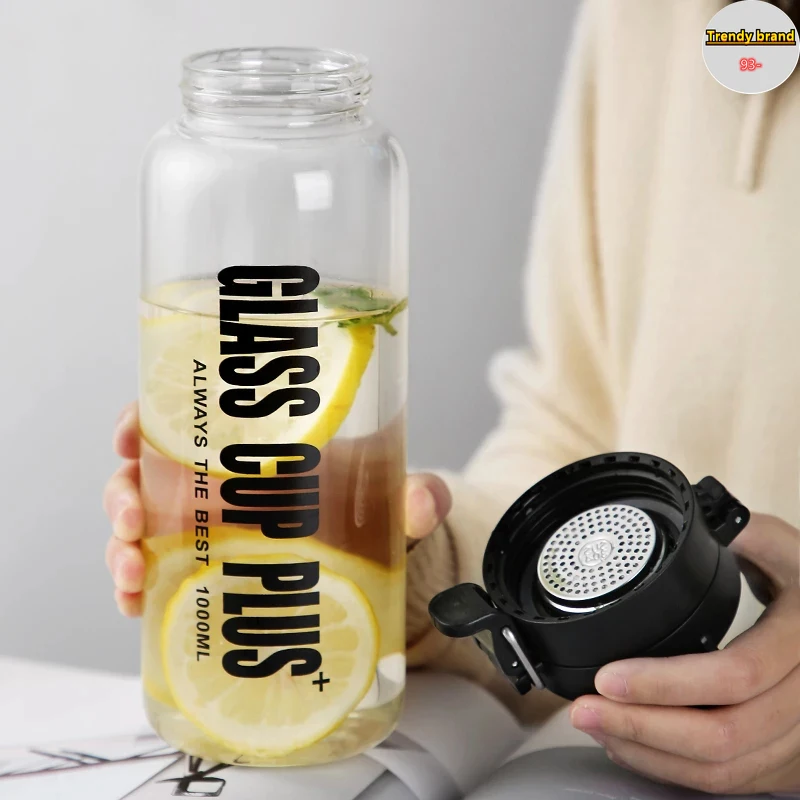 대용량 휴대용 유리 물병, 0.6L 1L 1.5L 2L 스포츠 캠핑 사이클링 물병 패션 내열성 병
