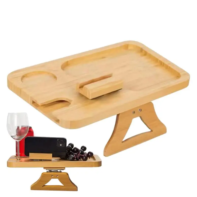 

Wooden Sofa Armrest Tray Reliable and Durable Sofa Tray Space Saving Clip On Couch Tray With Rotatable Phone Holder For Snacks