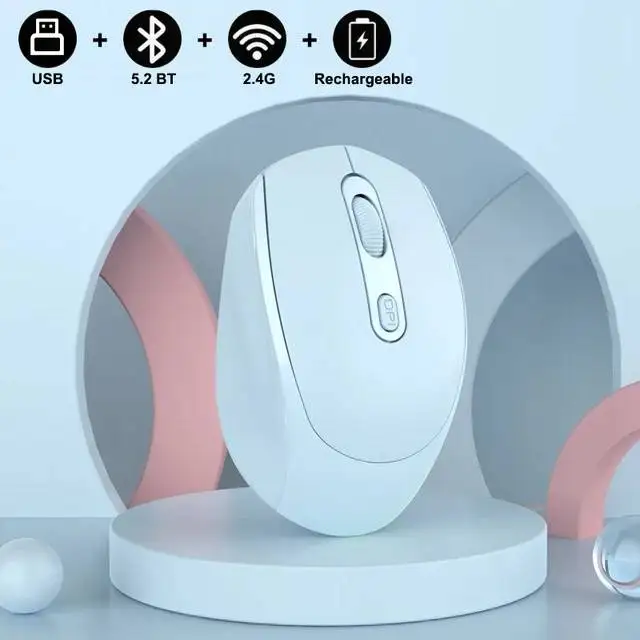 Rechargeable Bluetooth-compatible Wireless Mouse 2.4G Optical Mice with USB RGB 1600DPI Mouse for Computer Laptop PC Mute Mouse