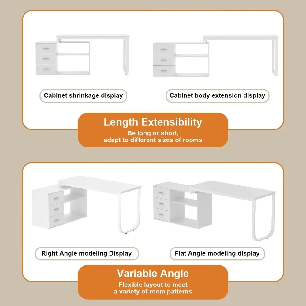 Office Furniture Desk Sets ,55.1" Large L-Shaped Office Desk With 41.3File Cabinet, Corner Computer With3Drawers & Shelves