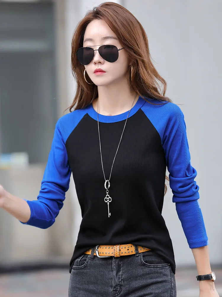 Cotton Slim T Shirt Women Contrast Color Womens Shirt Korean