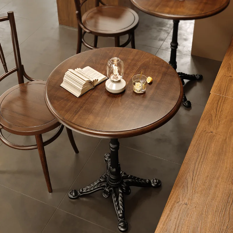 Retro Coffee Shop Solid Wood Milk Tea Red Oak Small Round Table 8 wood round table