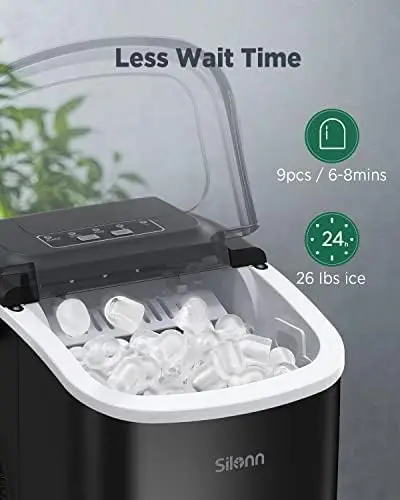 Portable Ice Maker Countertop, 9 Cubes Ready in 6 Mins, 26 lbs in 24 Hours,  Self-Cleaning Ice Maker Machine with Ice Bags/Ice /I - AliExpress
