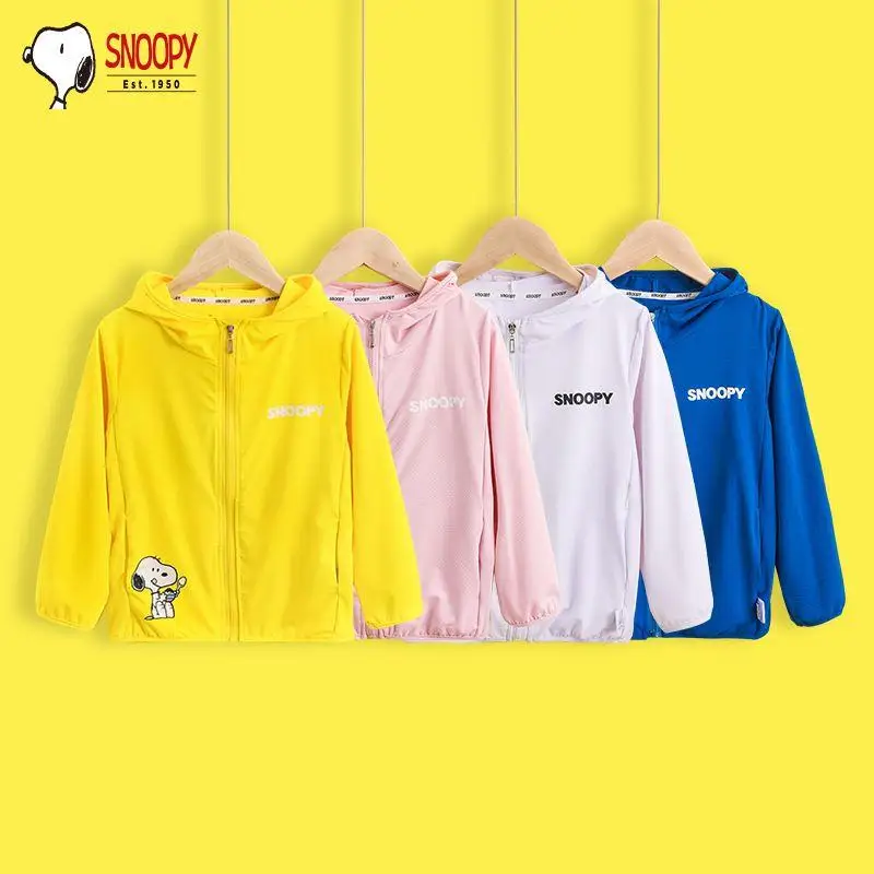 

Kawaii Snoopy мультяшная Милая Солнцезащитная одежда Новинка пальто для мальчиков и девочек Летняя тонкая воздухопроницаемая рубашка дышащая летняя одежда