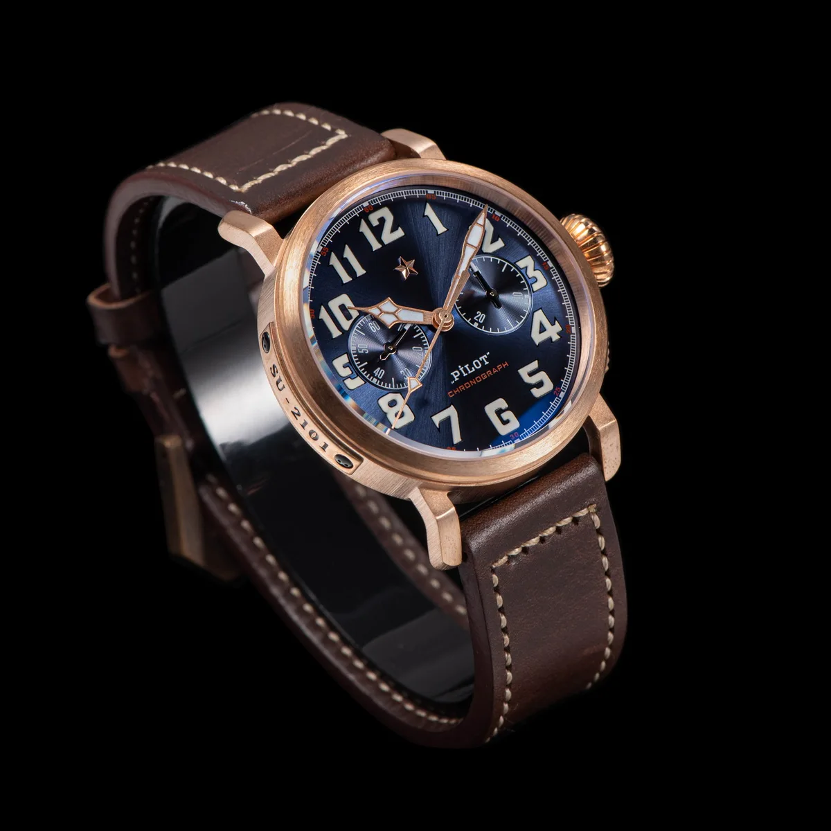 Sugess CuSn8 Bronze Pilot Watch of Mens Chronograph Mechanical