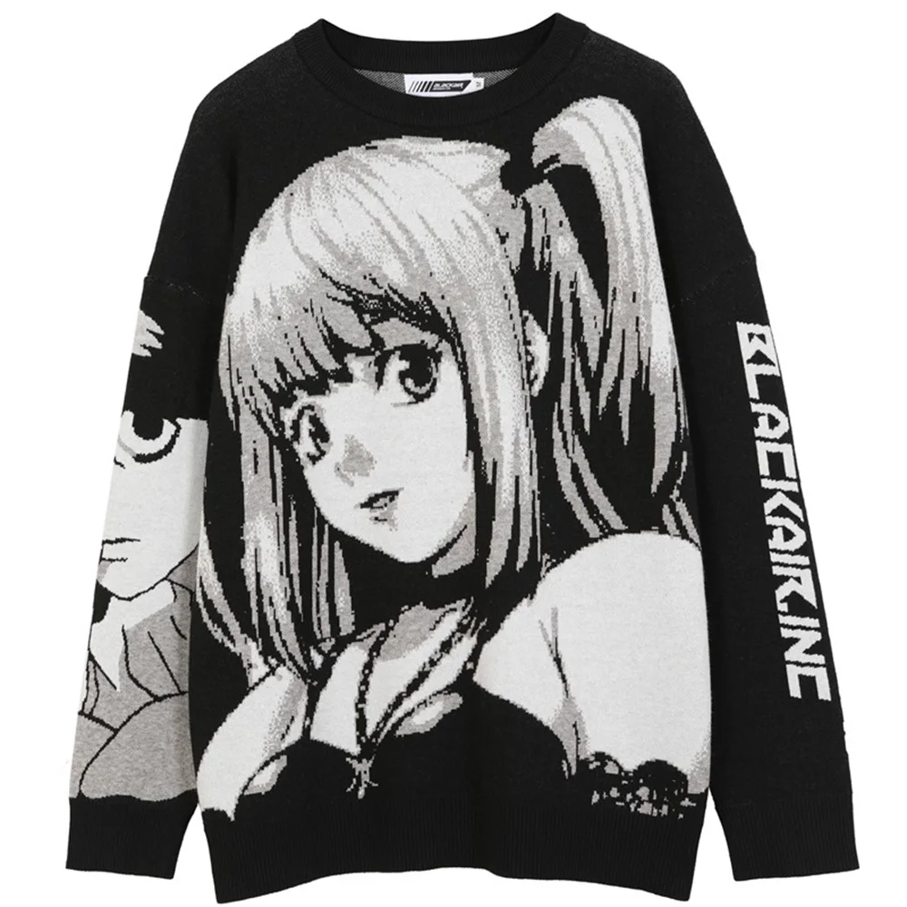 

Mens Hip Hop Streetwear Harajuku Sweater Vintage Japanese Style Anime Girl Knitted Cotton Pullover Sweaters Male
