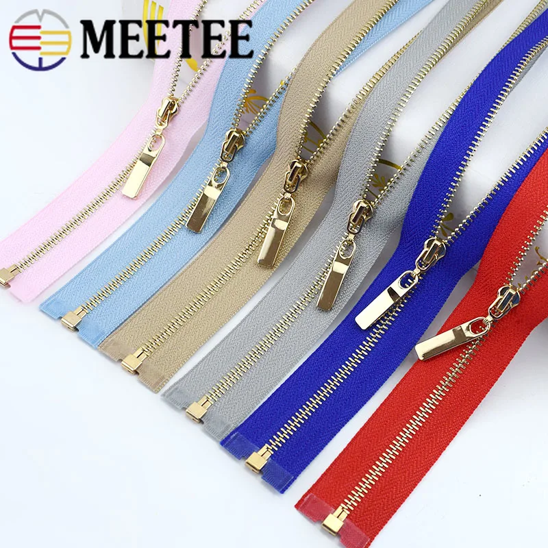 

2/5pcs Meetee 3# Metal Zippers 40-70cm Open End Gold Teeth Zip Closure for Sewing Bags Down Jacket Skirt Clothing Accessories