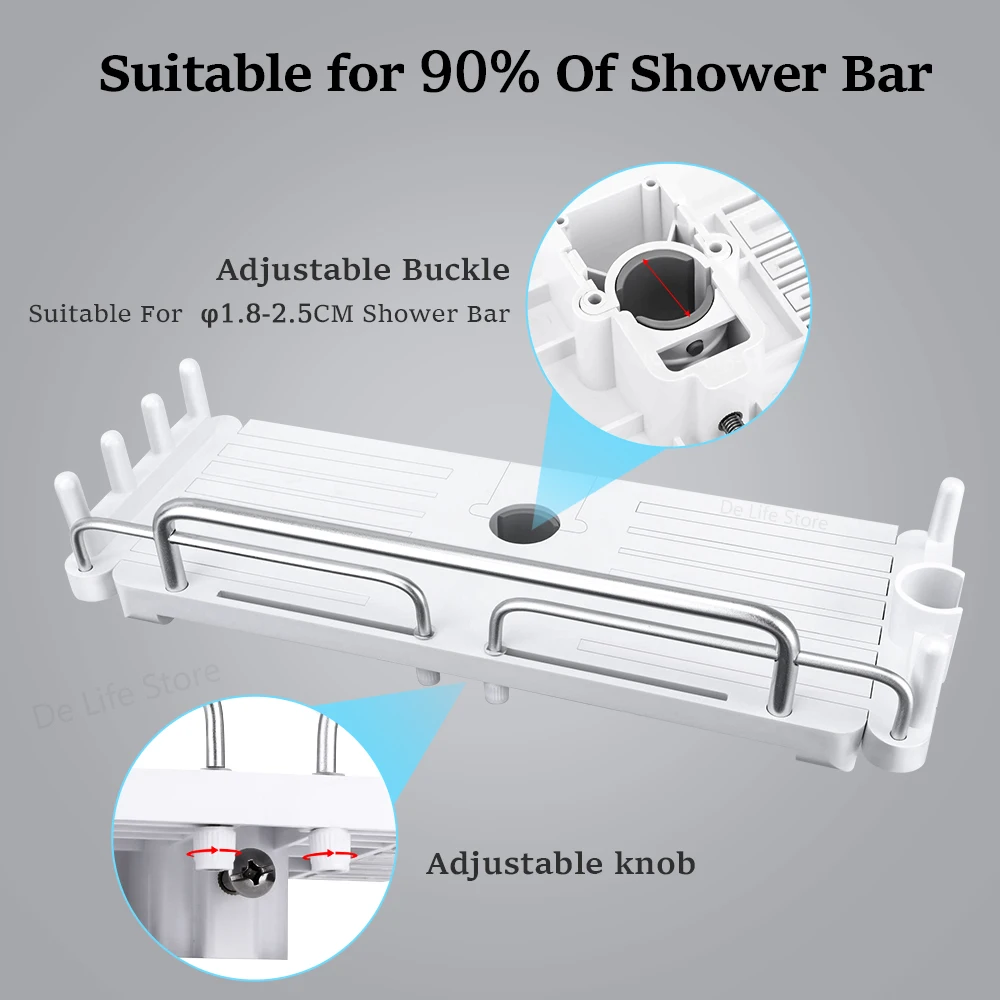 estanteria baño sin taladrar Estante de ducha extensible sin perforación, estantes de baño con gancho, bandeja para champú, soporte para cabezal de ducha, accesorios de baño