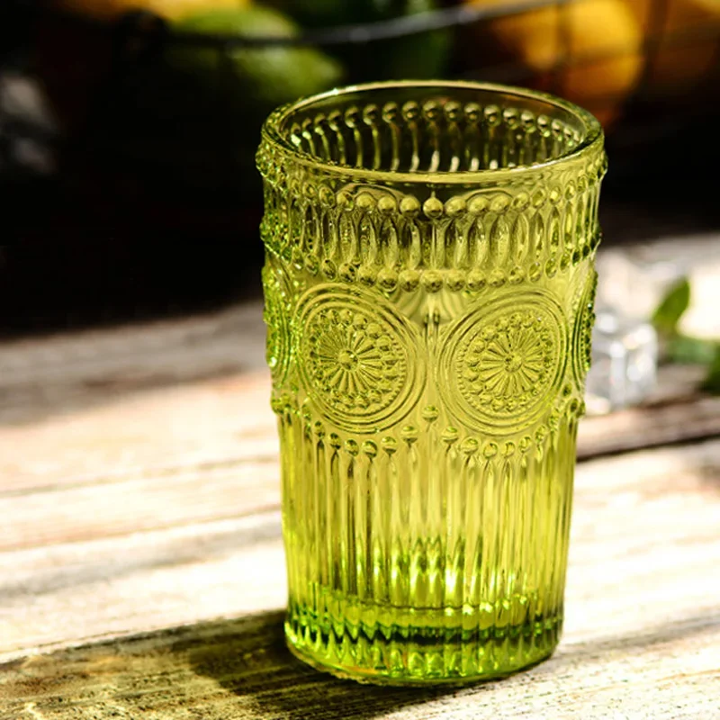 350ml Colorful Class Cup Engraving Flower Glass Water Cup Coffee Mug Glass Juice Milk Tea Cup Drinkware Mug Gift