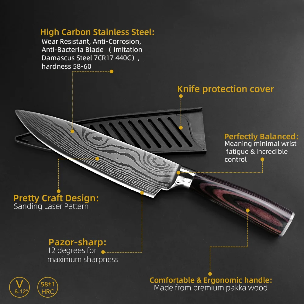 Kitchen Knife 7cr17 Sharp High Carbon Stainless Steel Laser