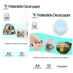 10 Sheets A4 Waterslide Decal Transfer Paper - White & Clear for Inkjet and Laser Printing (10pcs Clear Laser)