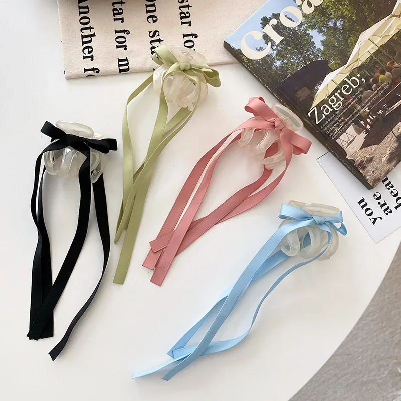 Korean New Sweet Ribbon Bowknot Hair Claw Clips charm High Ponytail Holder Hairpin 2023 New Headwear Hair Accessories for Women summer new watermelon red hair claw clips korean sweet charm hand woven rope bowknot shark clip hair accessories for women