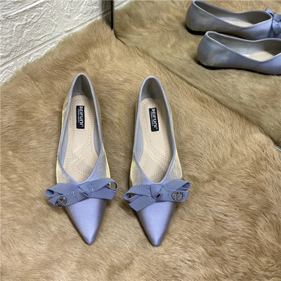 Bow Pointed Single Shoes Women's Flat Ballet Women's Shoes Spring 2022 New Versatile Soft Sole Bridesmaid Shoes Large Size 46 6