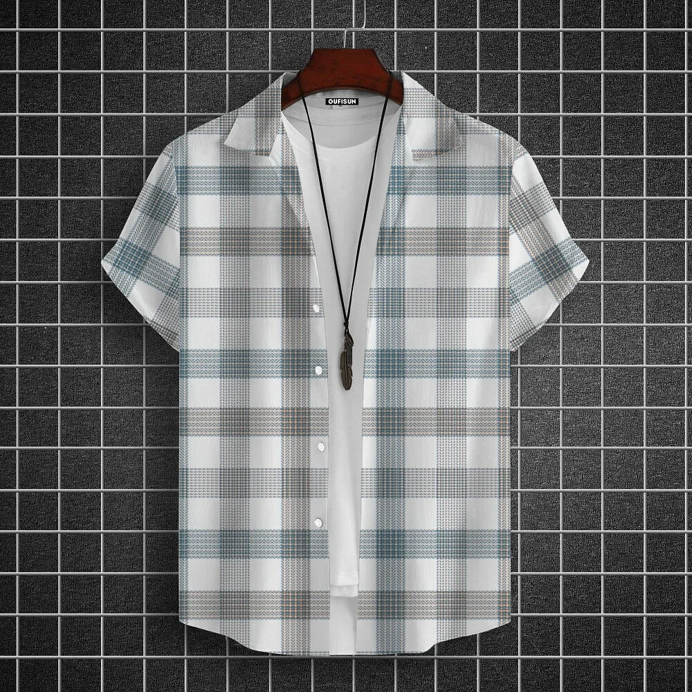 Casual Basic Shirt For Men Essential Leisure Short Sleeve Plaid Shirts Men Big Size Loose Fit Button Up Classic Plaid Men Shirt 6