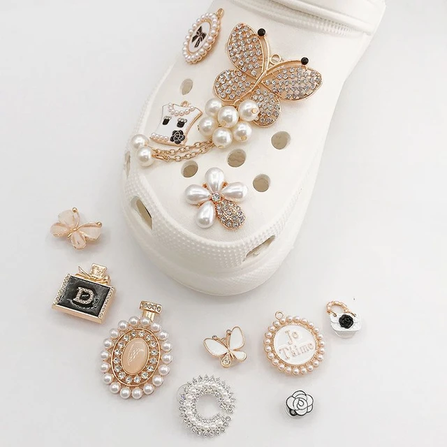 Rhinestone Set Croc Shoes Charms Butterfly Kit Pearl Flower Gold