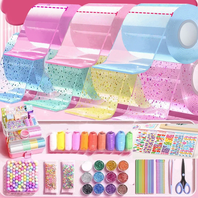 ชุดทำฟองสบู่นาโนเทป DIY พร้อมกาวนาโน PET แบบนวดได้ เทปสองหน้า ของเล่นคลายเครียด สติ๊กเกอร์ ของขวัญ 1