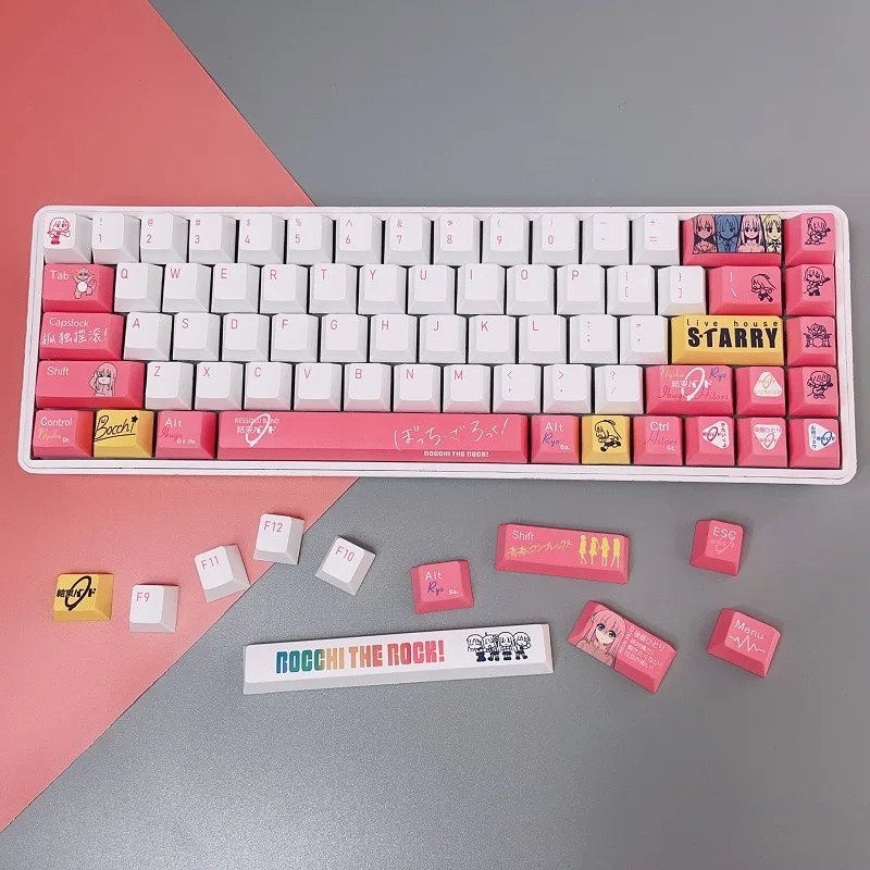 Cartoon Gaming Key Caps para Layout Ansi Pbt Dye-subbed Keycaps Anime Keycaps Hunchi The Rock 138 Chaves Anime Rosa - Imagem 3