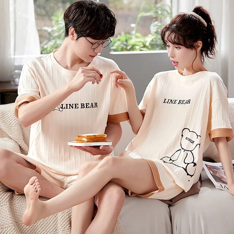 Summer Cotton Pajamas Set Women Pyjamas Sleepwear loungewear Pijama Mujer Plus Size 3XL Couple Night suits Homewear Man Freeship