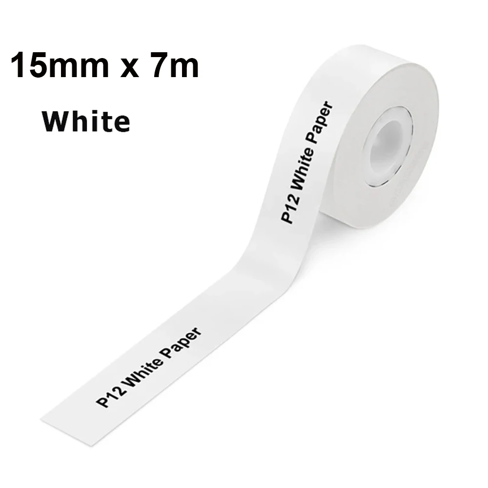 P12 미니 프린터 열 라벨 용지 연속 라벨 테이프 15mm * 7m P15 P50 Q30 D30 KingJim LR5C 기계 용 자체 접착 스티커
