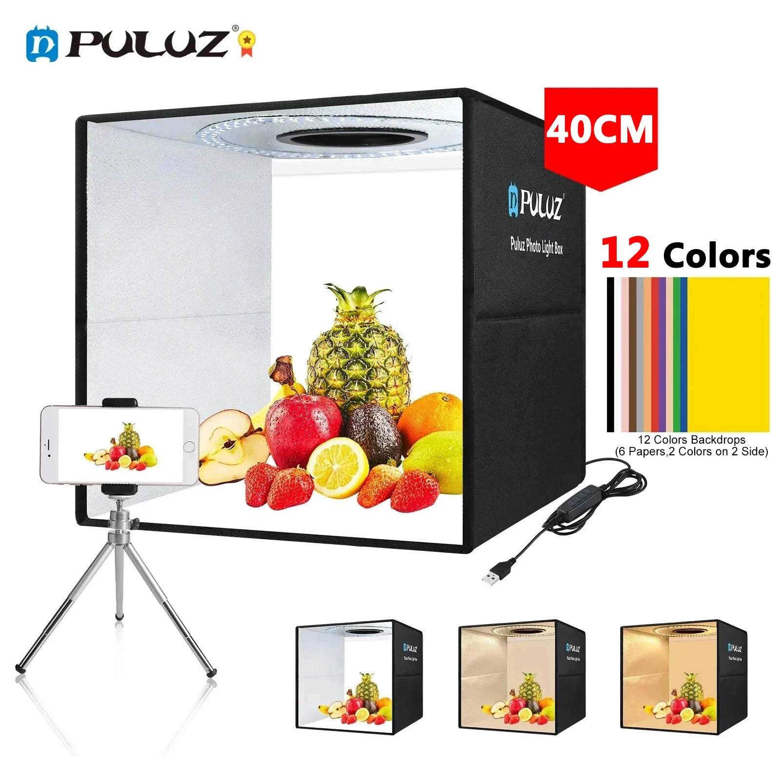 Photo Studio Light Box Dimmable LED Softbox Shooting Tent Box Kit 6/12 Colors Backdrops, photo studio box, led photo lighting, photo studio light tent