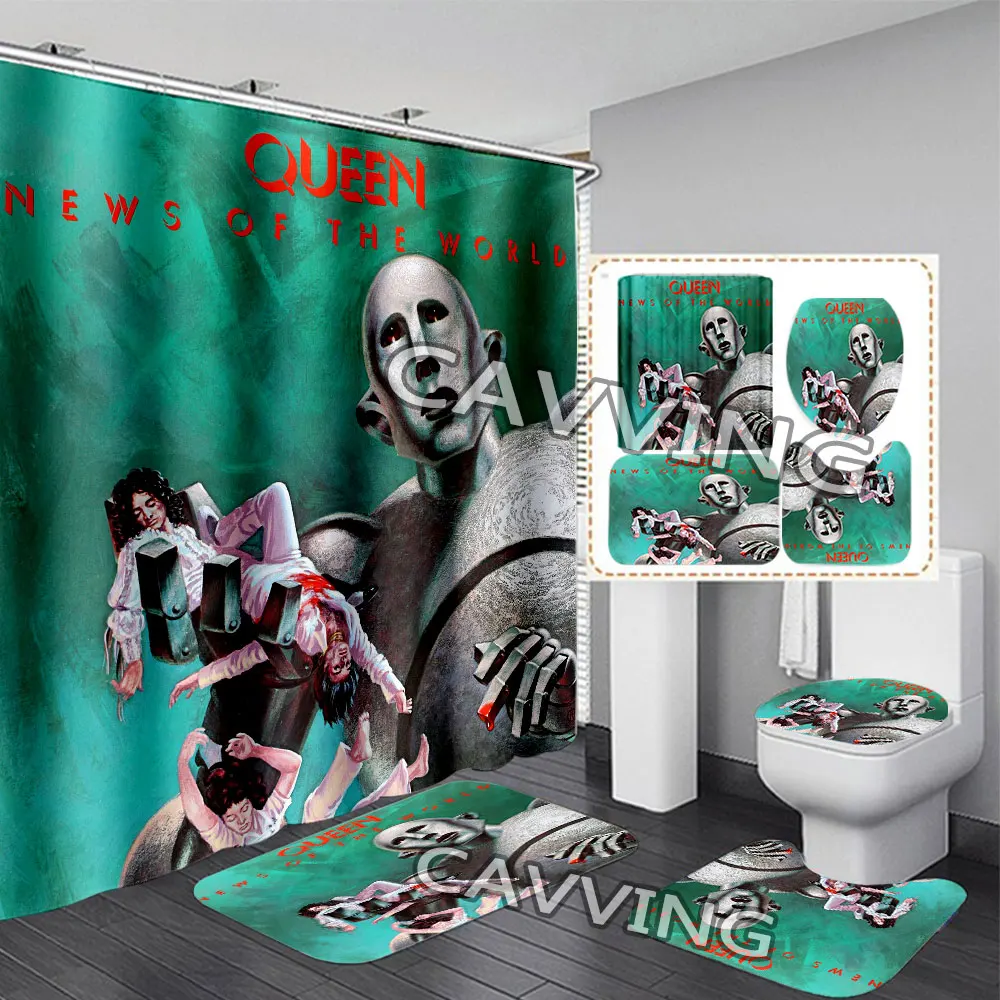 

Queen Band 3D Shower Curtains Waterproof Bathroom Curtain Anti-slip Bath Mat Set Toilet Rugs Carpet Home Decor H01