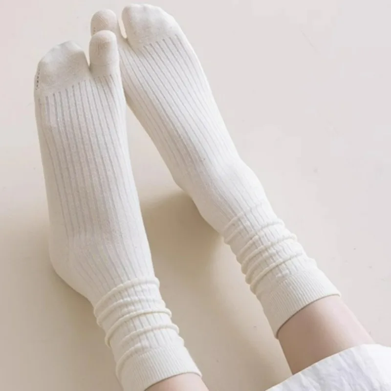 Y2K Elastic Two Toed Sock Sweat Absorbing Two Finger Middle Cylinder Socks Multicolor Simple Vertical Stripe Comfortable Hosiery