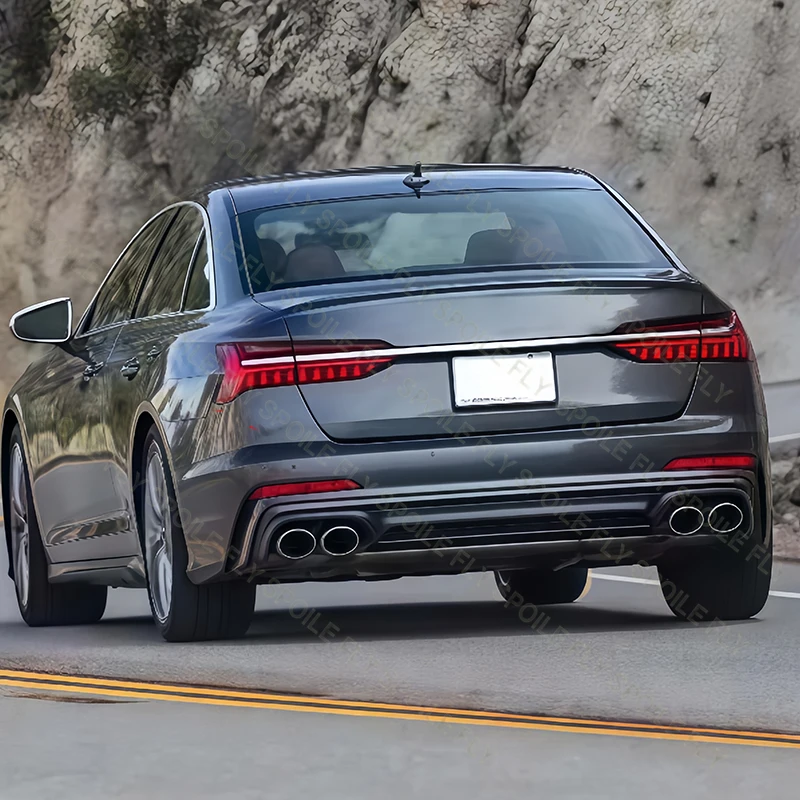 아우디 A6 S6 C8 S-라인 2019 2020 2021 고품질 ABS 배기 팁 포함 자동차 리어 범퍼 립 스포일러 바디 키트 유광 블랙