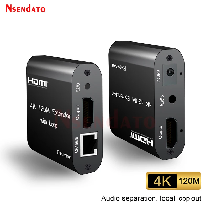 Удлинитель HDMI RJ45 4K удлинитель cat6 60 м 120 Aux audio over Cat6 Ethernet для PS4 apple TV ПК ноутбука |