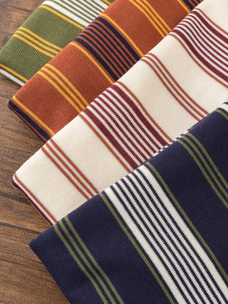 Heavyweight American Retro Airchi round Ne Elastic Stripe Lyocell  Knitted ort Sve Men's T-irt Summer Fai...