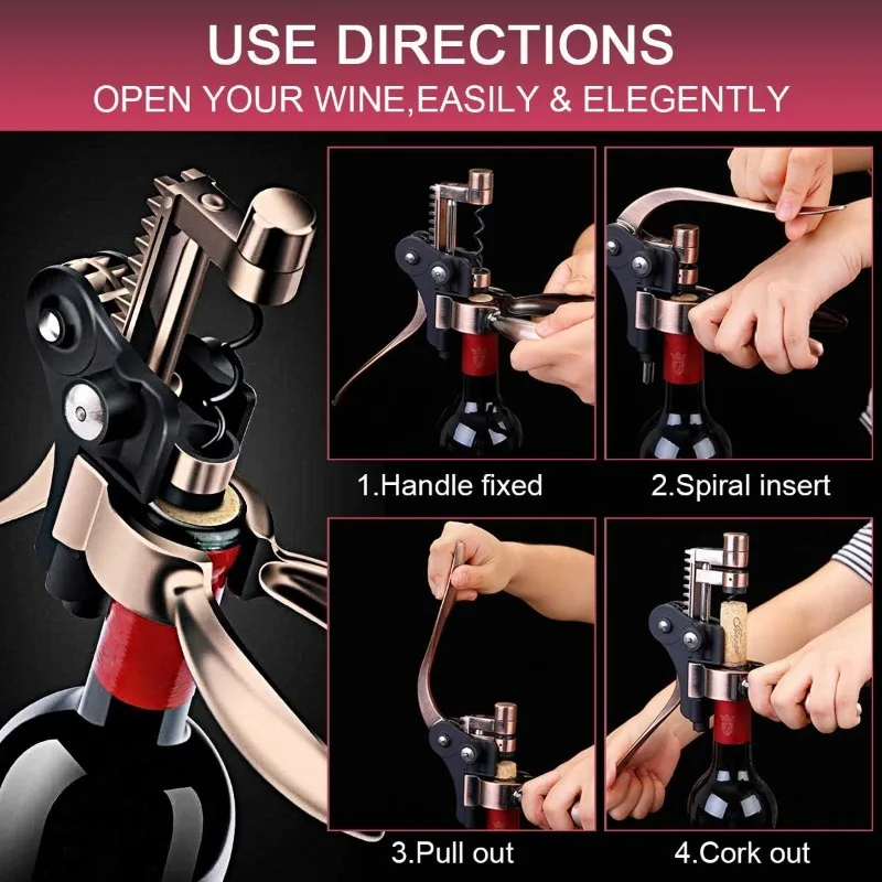 9-Piece Rabbit Wine Opener Set With Wooden Box - Premium Corkscrew With Accessories