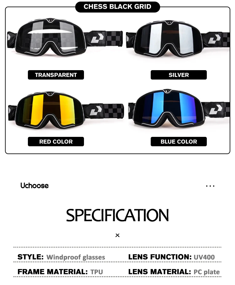 Fahrradbrille Leder Windschutzscheibe Schutzbrille Motorrad Retro Skibrille, ATV Sonnenbrille, Anti-Rutsch-Gurt, UV-Schutz, Fahrrad – Detail 5