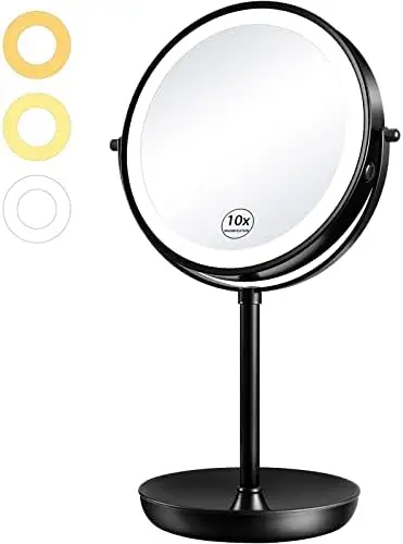 

1X/10X Magnifying Mirror with Light, 8" Lighted Makeup Mirror Double Sided Magnifying Vanity Mirror with 3 Color Lights, Bri